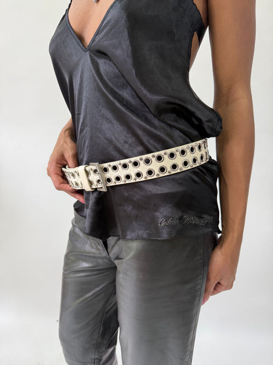 western edit | white and silver studded buckle belt