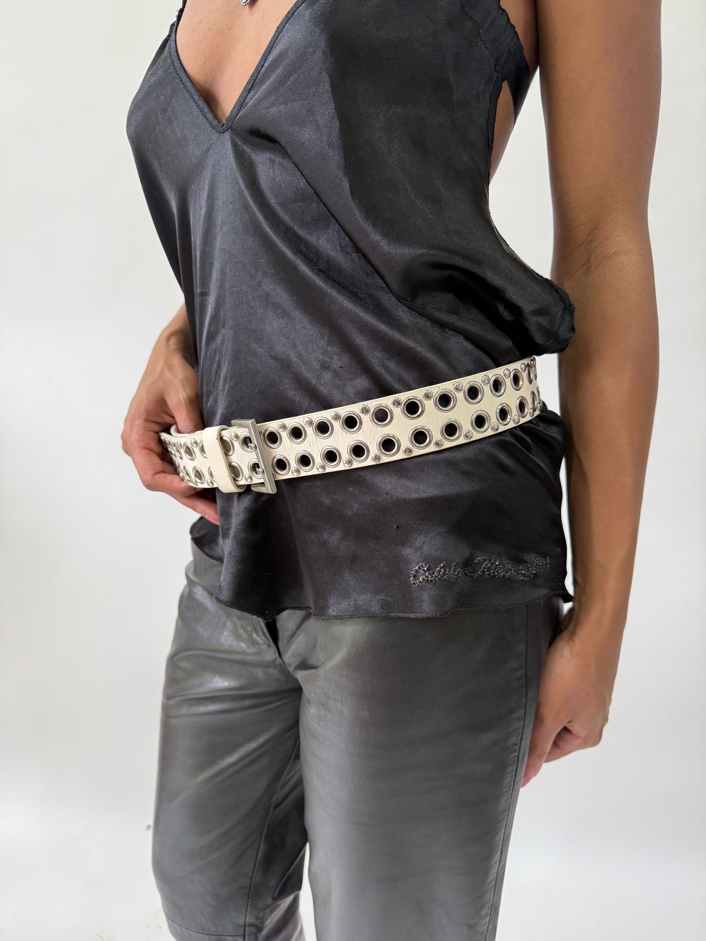 western edit | white and silver studded buckle belt