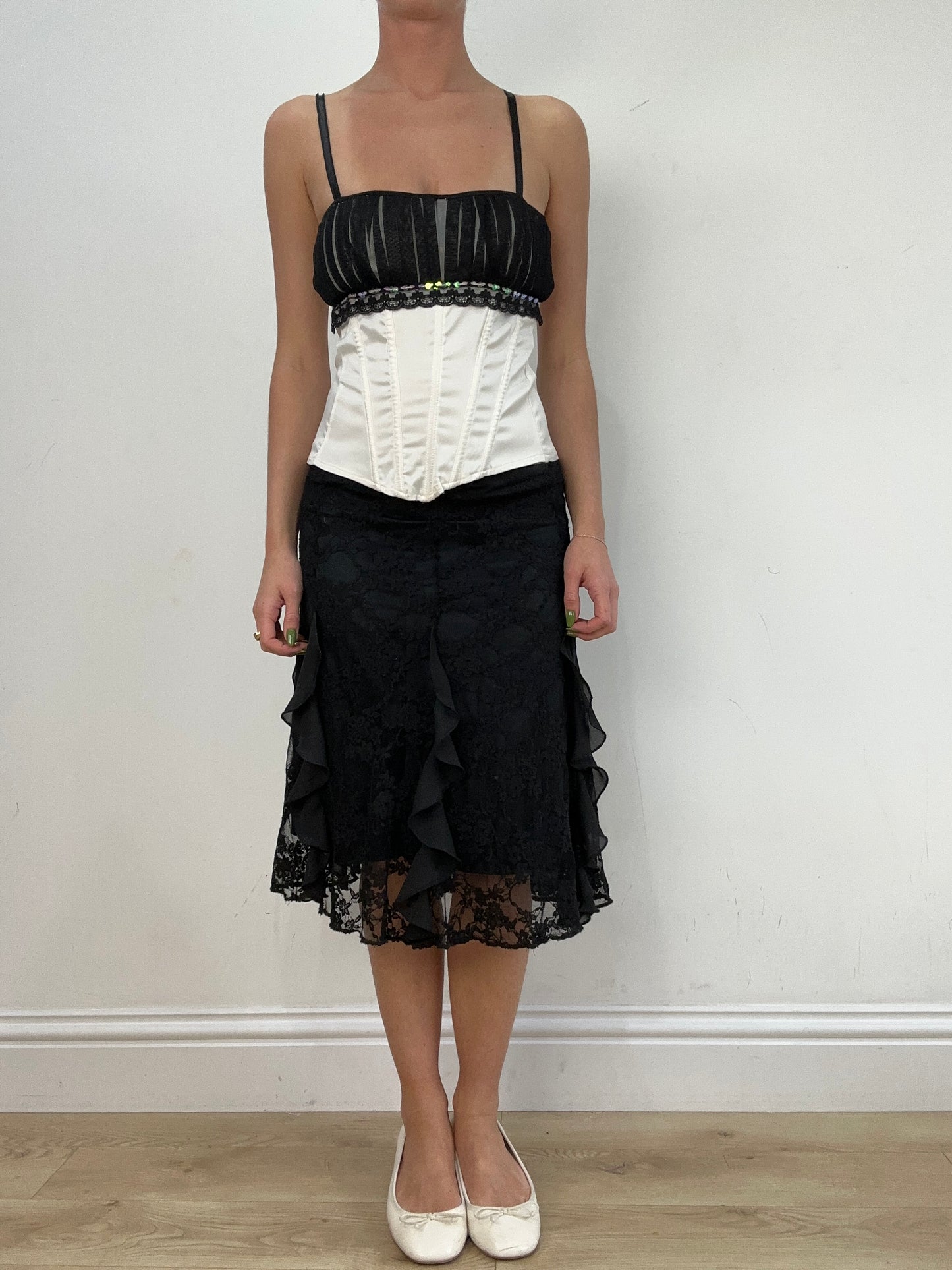 vintage edit seventeen | small white and black lace corset