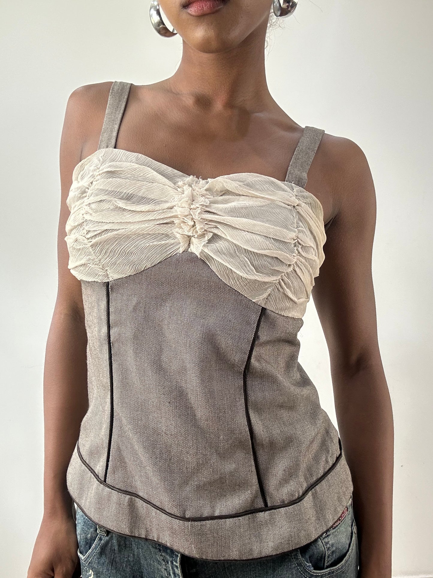 LFW edit | medium brown and beige corset style top