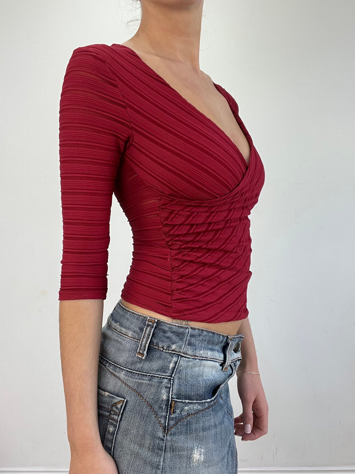 vintage edit twenty | small red pimkie ribbed cross over wrap style top
