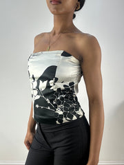 💻‼️black and white corset style bandeau with floral detail