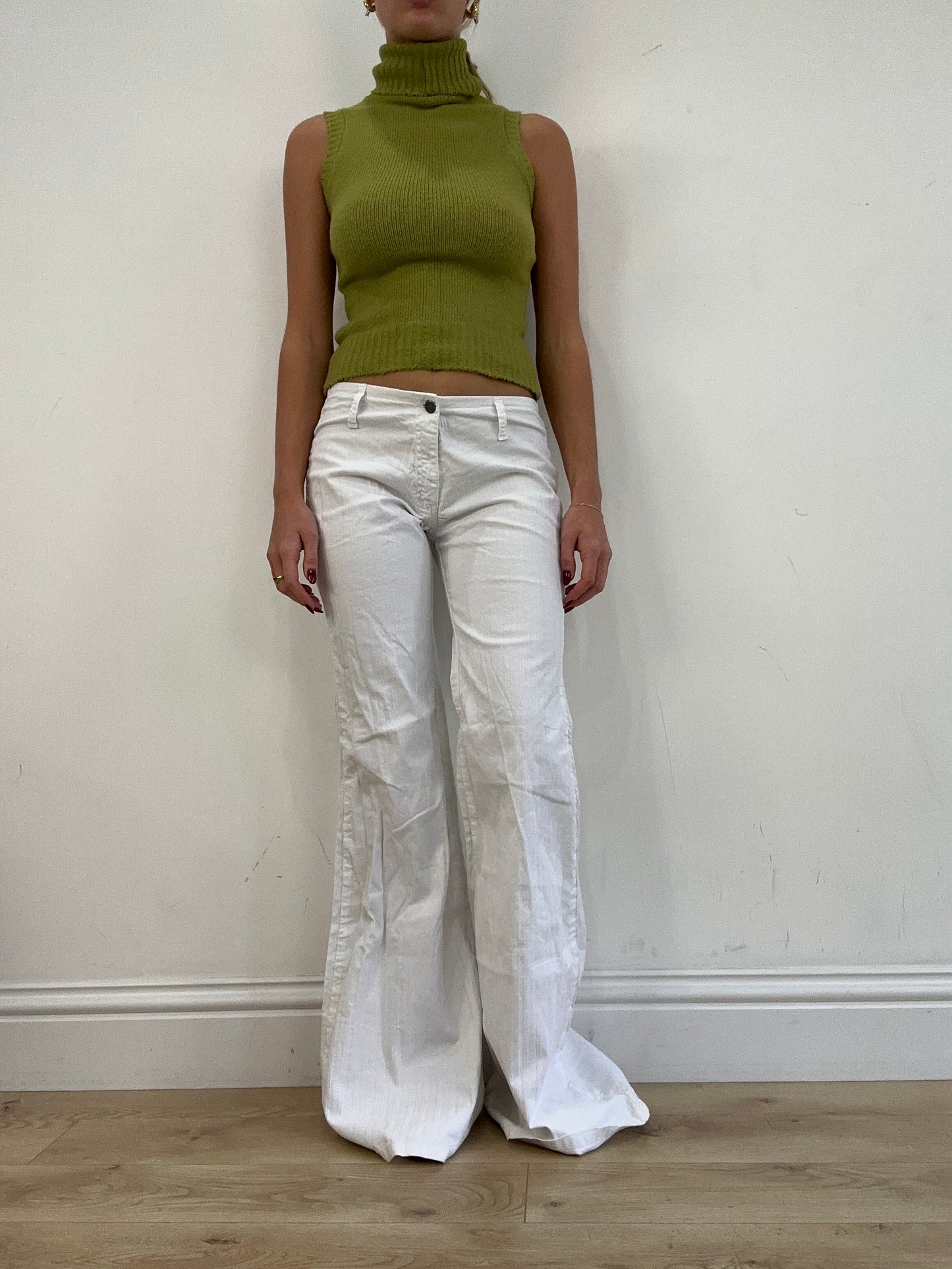 vintage edit thirteen | white ribbed flared trousers