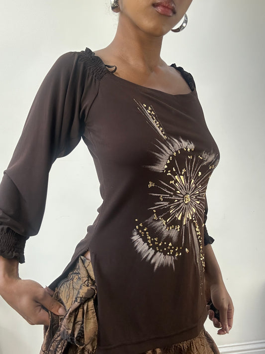 AUTUMN EDIT | small/medium brown top with gold sequin details