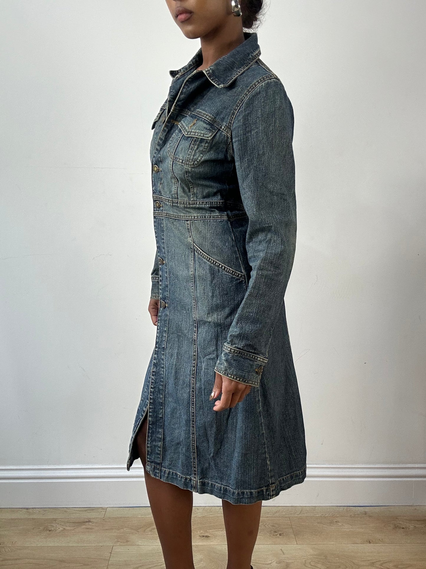 LFW edit | small blue denim button up trenchcoat