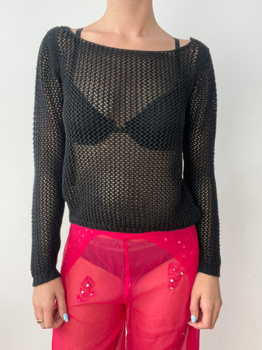 vintage edit thirty | small black crochet long sleeve jumper