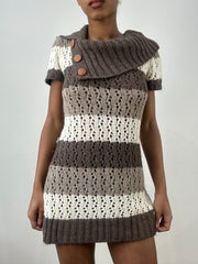 BEST PICKS | small brown knit mini dress with fold over collar