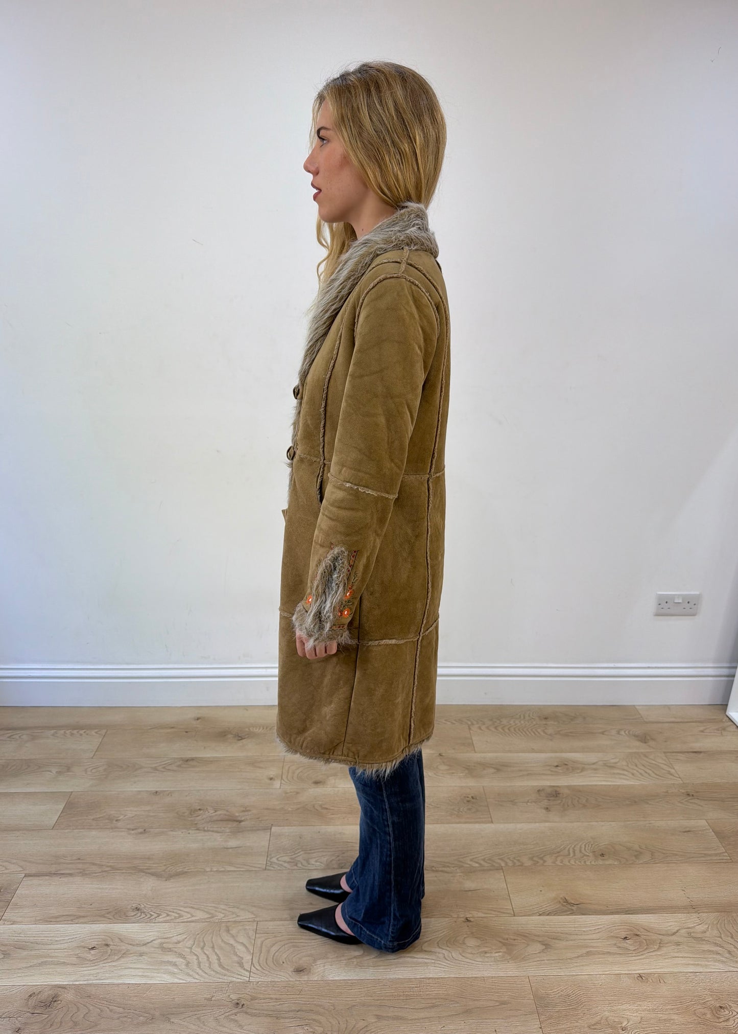 large beige embroidered afghan coat