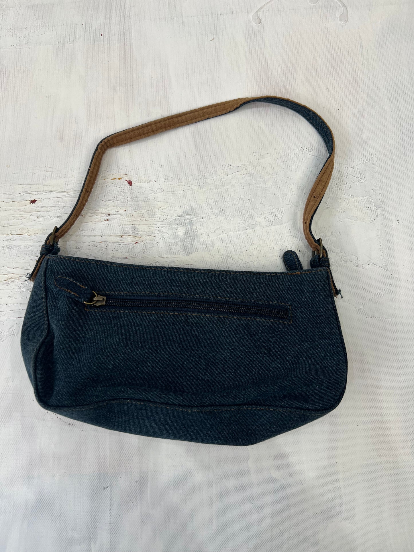 vintage edit eleven | blue denim and beige shoulder bag