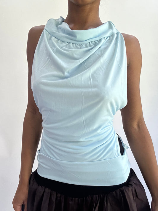‼️olivia rodrigo drop | small blue halterneck backless top