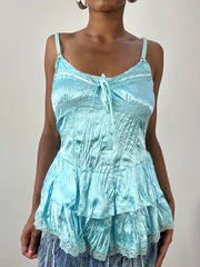 💚Vintage edit veintiséis | pequeño cami azul estilo satinado con detalle de encaje