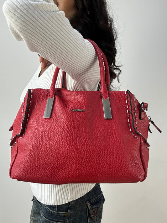 BEST PICKS | red faux leather shoulder bag with silver hardware details