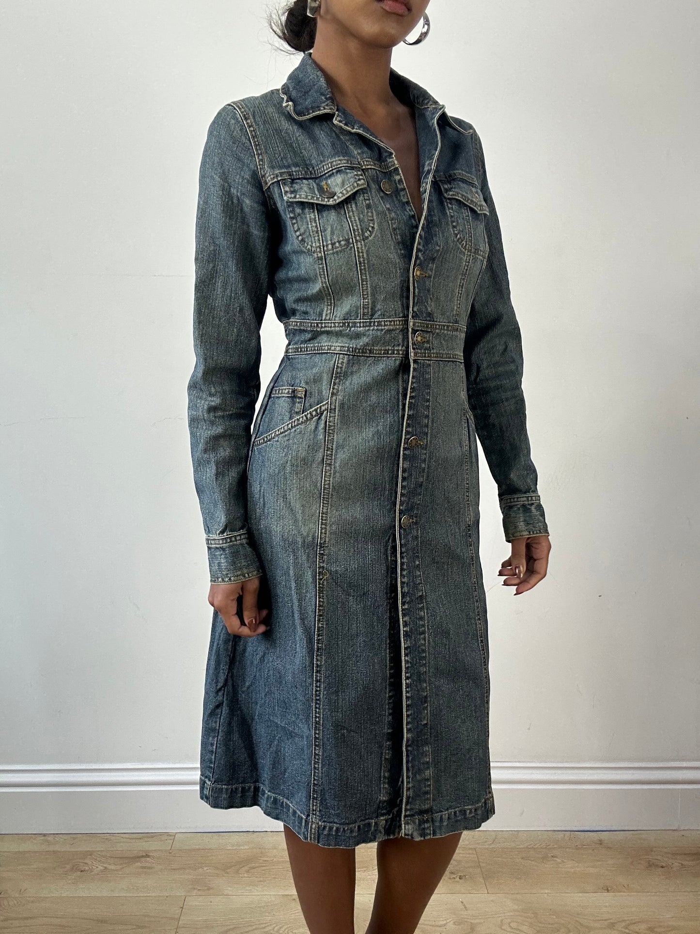 LFW edit | small blue denim button up trenchcoat