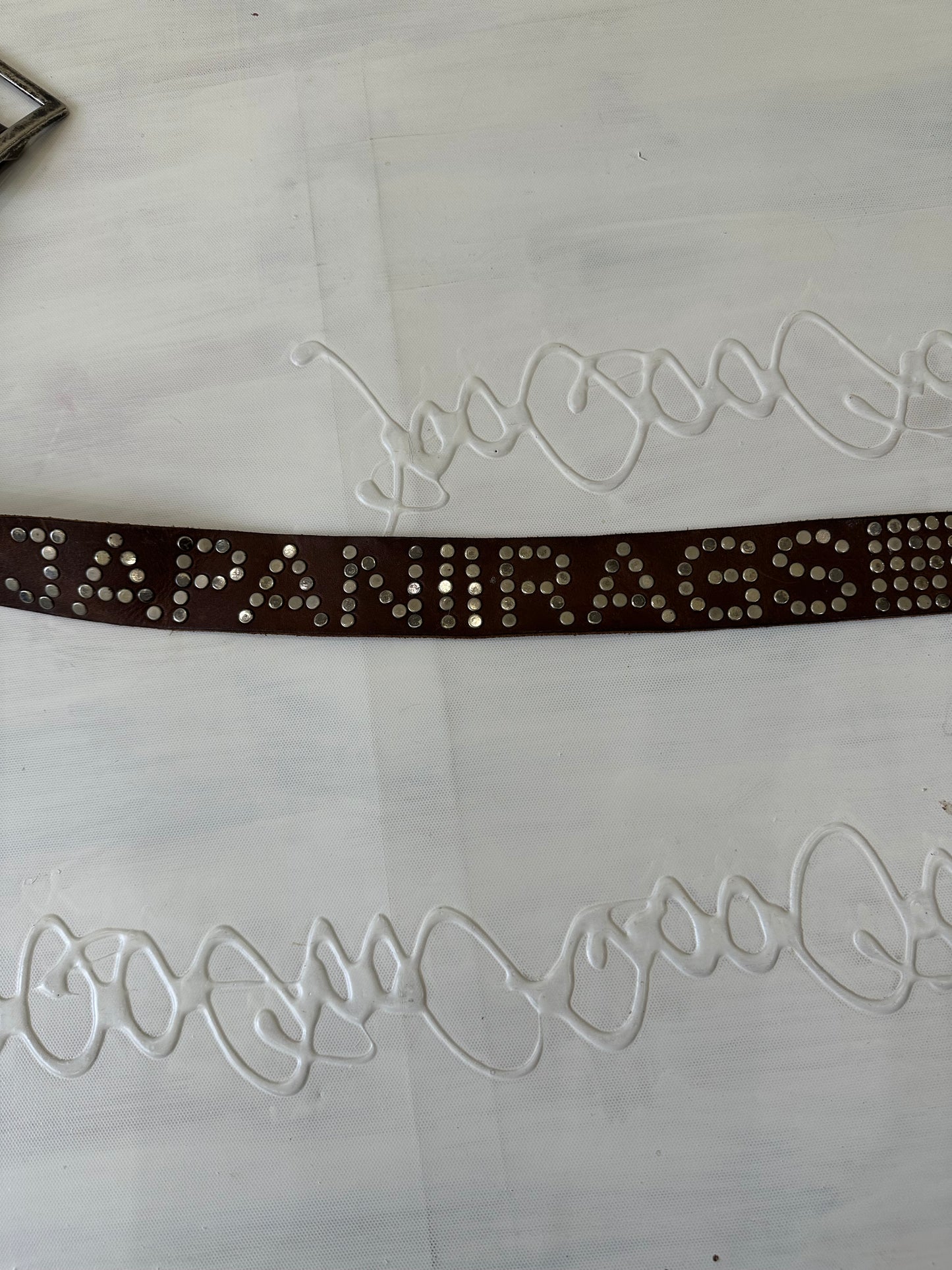 festival drop | brown leather studded belt with metal buckle