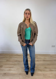 medium brown leather motorbike jacket