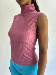 💚Colormaxxing drop | pequeño top de cuello alto plisado rosa