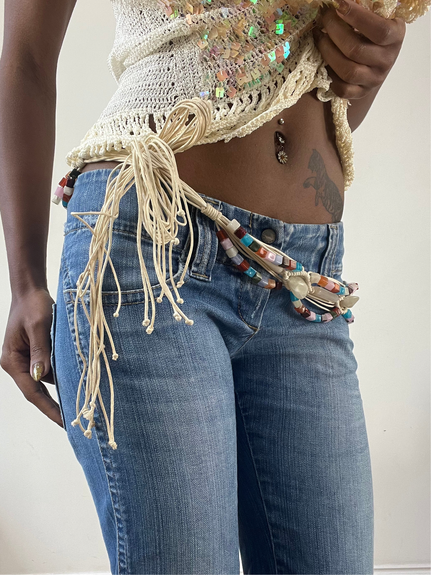 BEST PICKS | braided cream belt with mixed colour beading detail