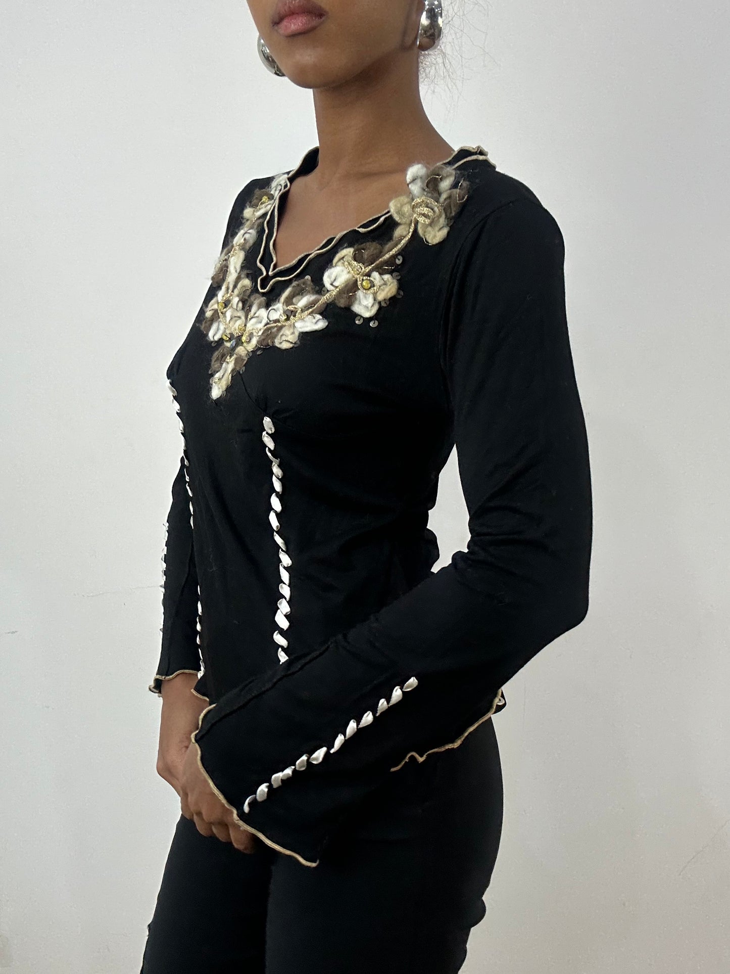 BEST PICKS | small black long sleeve top with embroidery details