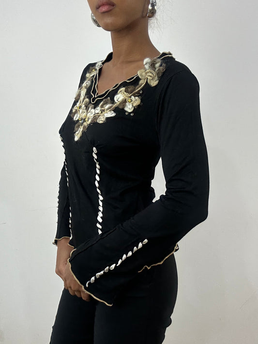 BEST PICKS | small black long sleeve top with embroidery details