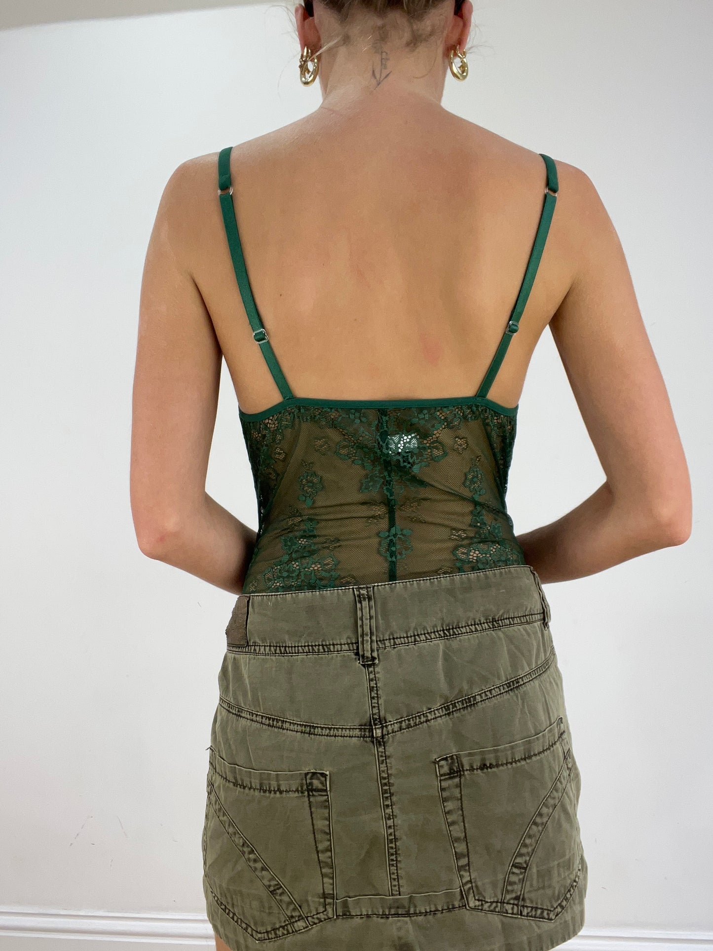 st patrick’s day | medium dark green lace la perla bodysuit