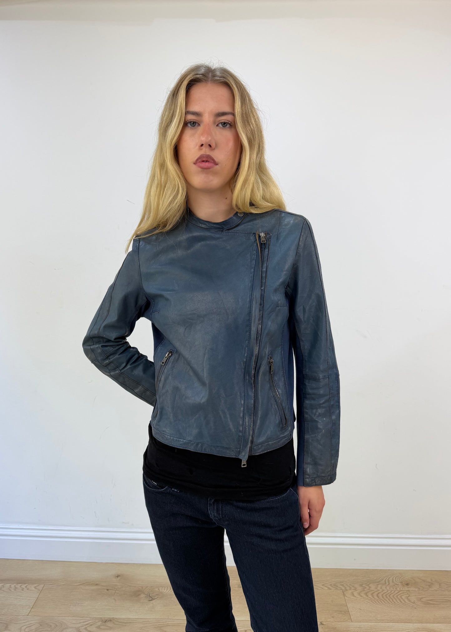 small leather blue jacket