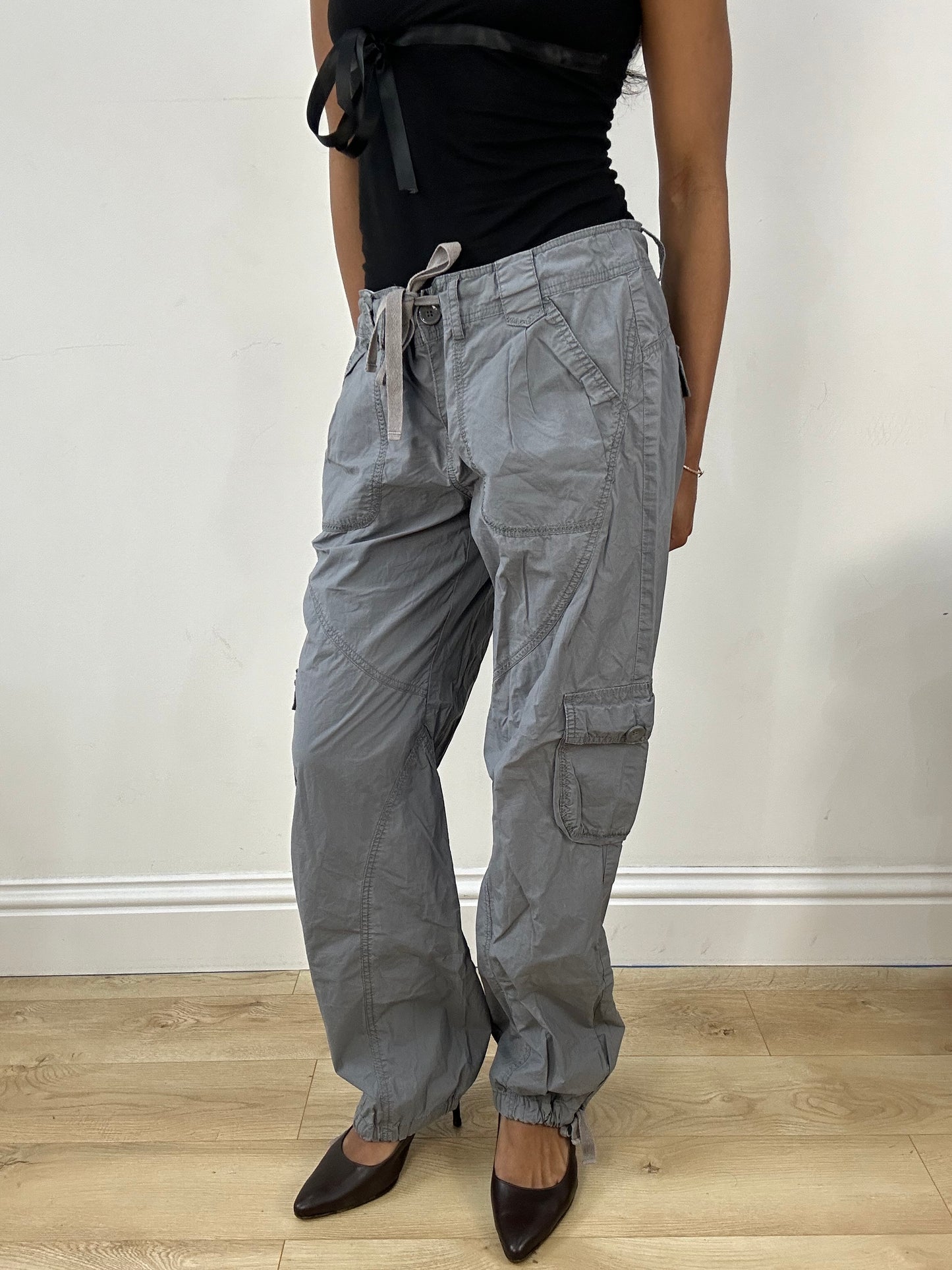 BEST PICKS | medium grey cargo trousers with built in tie up waist