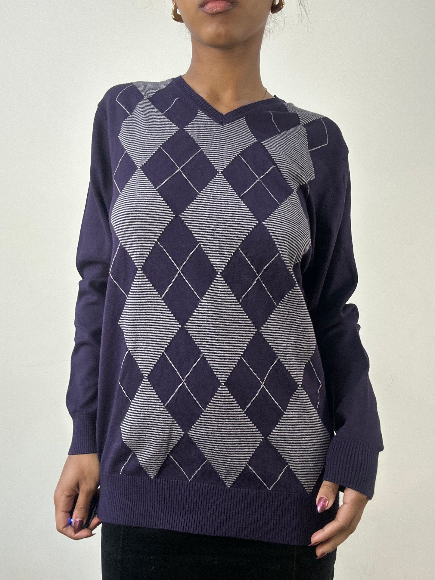 winter edit | large purple jumper with grey argyle print