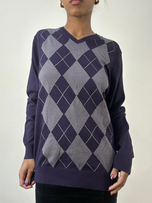 winter edit | large purple jumper with grey argyle print