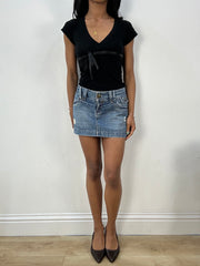 BEST PICKS | medium blue denim distressed mini skirt