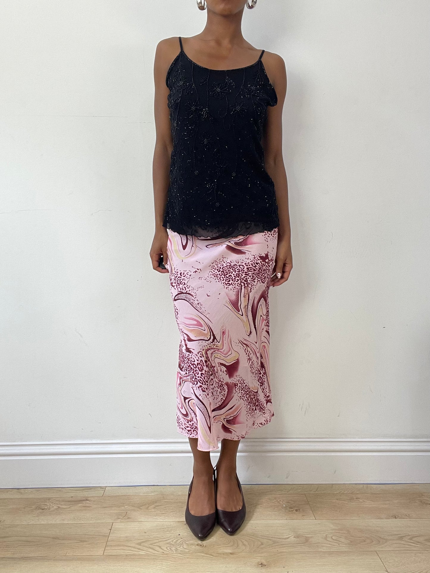 vintage edit twenty-seven |medium pink and purple leopard print maxi skirt