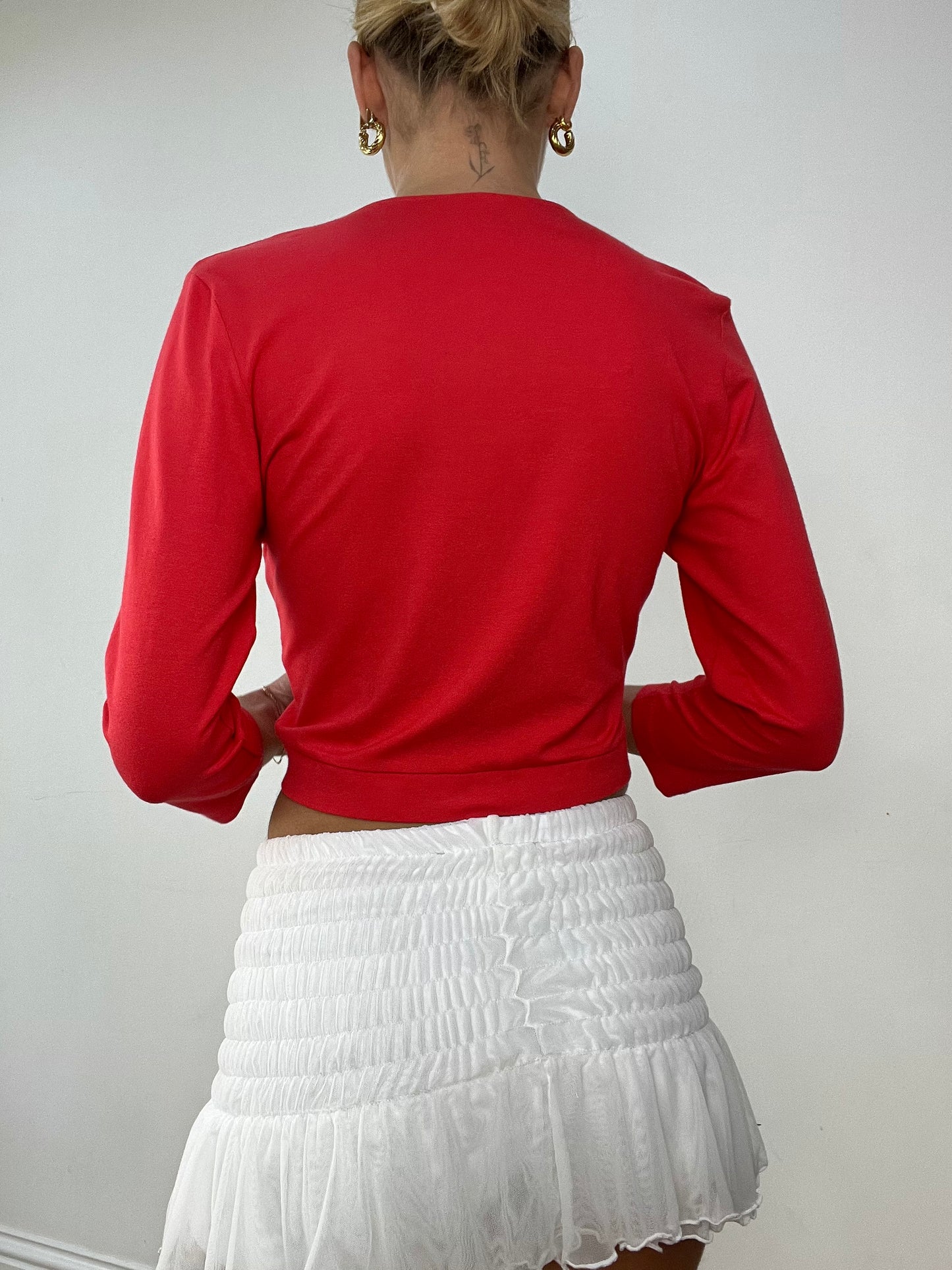 BALLETCORE | medium red long sleeve front tie top