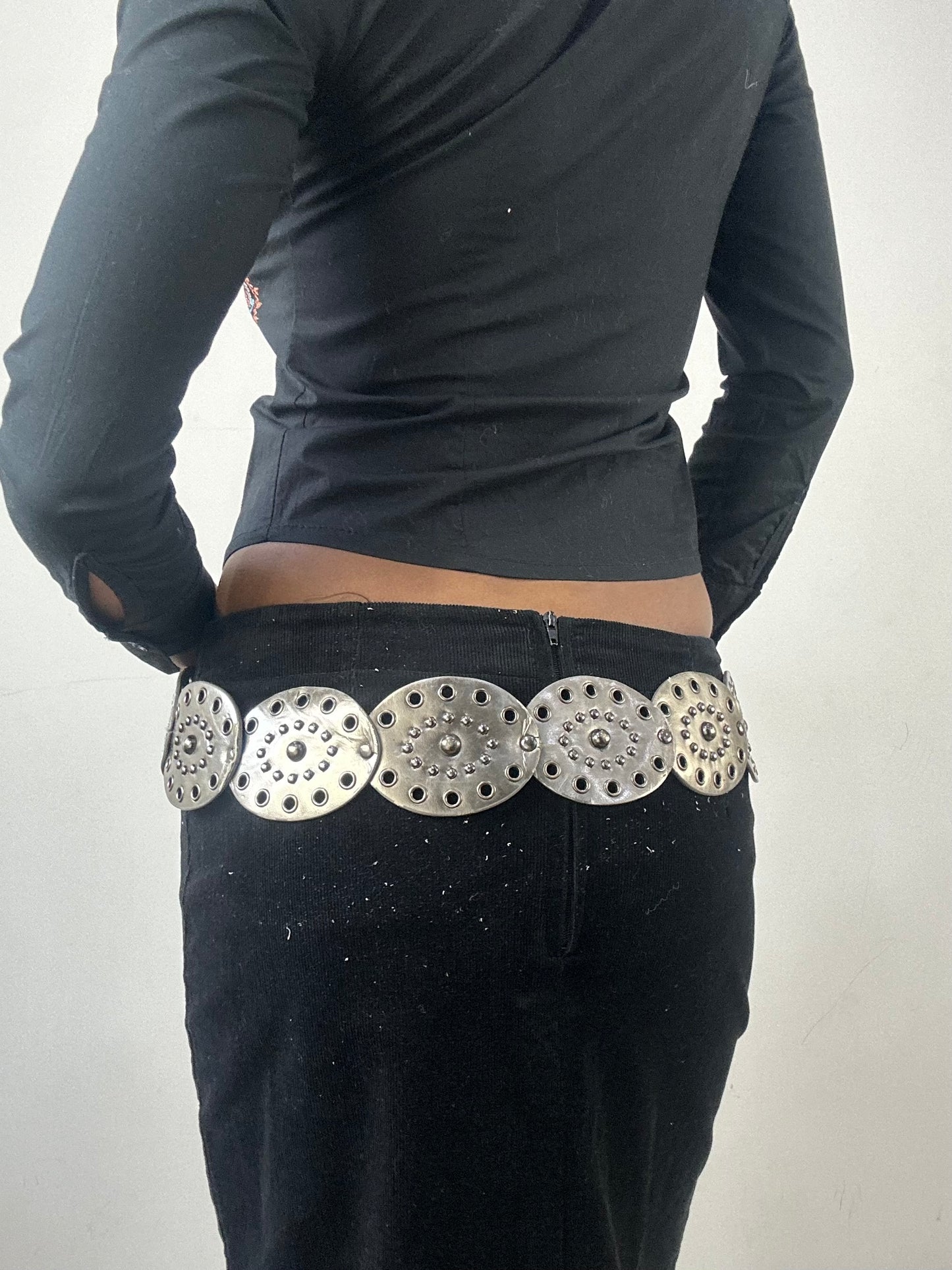 winter edit | silver studded circle pendant belt