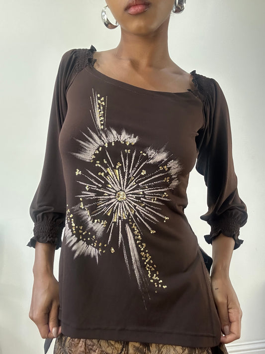 AUTUMN EDIT | small/medium brown top with gold sequin details