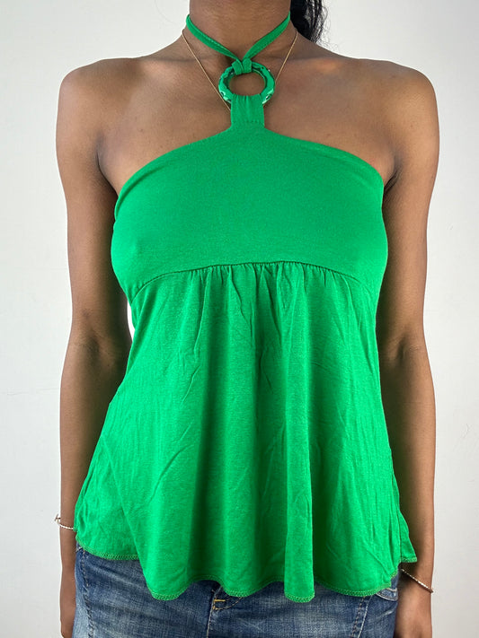 vintage edit: tops | small green halterneck top with green o-ring detail