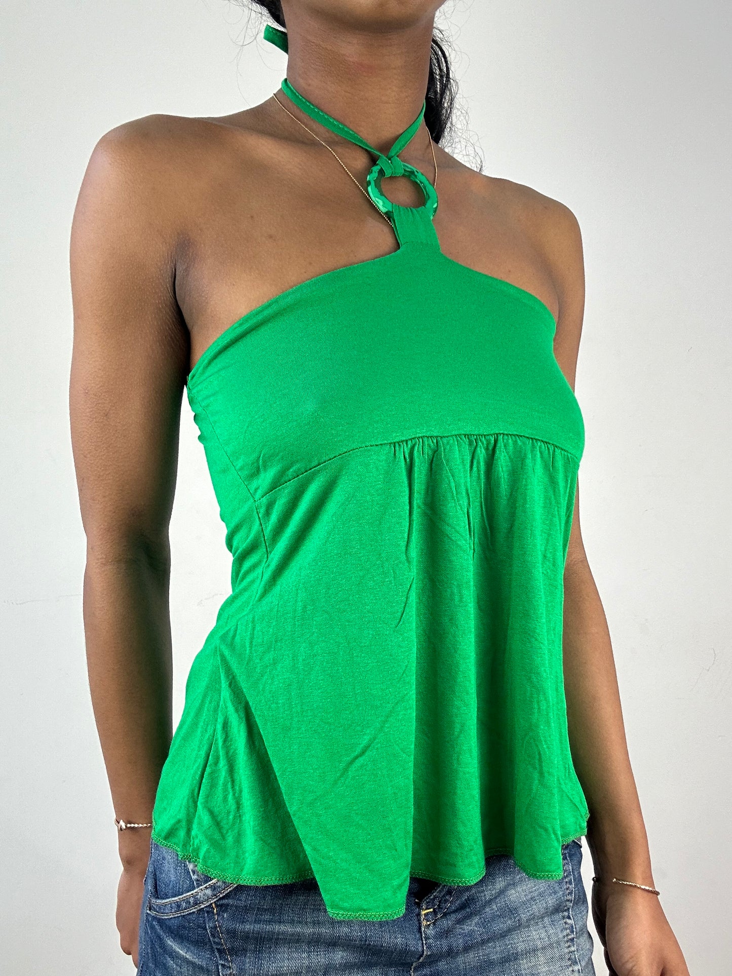 vintage edit: tops | small green halterneck top with green o-ring detail