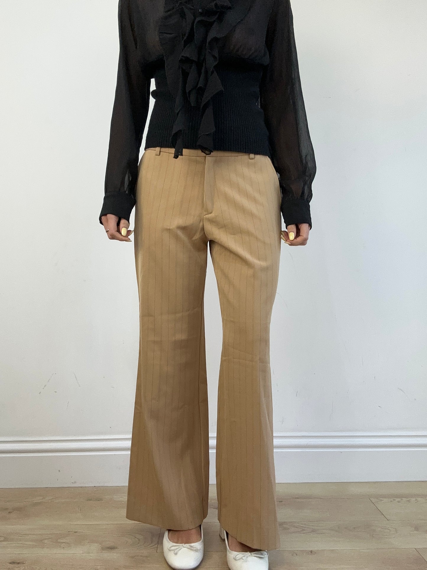 vintage edit eleven | large beige pinstripe trousers