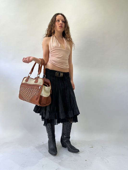 western edit | brown and white wicker style shoulder bag