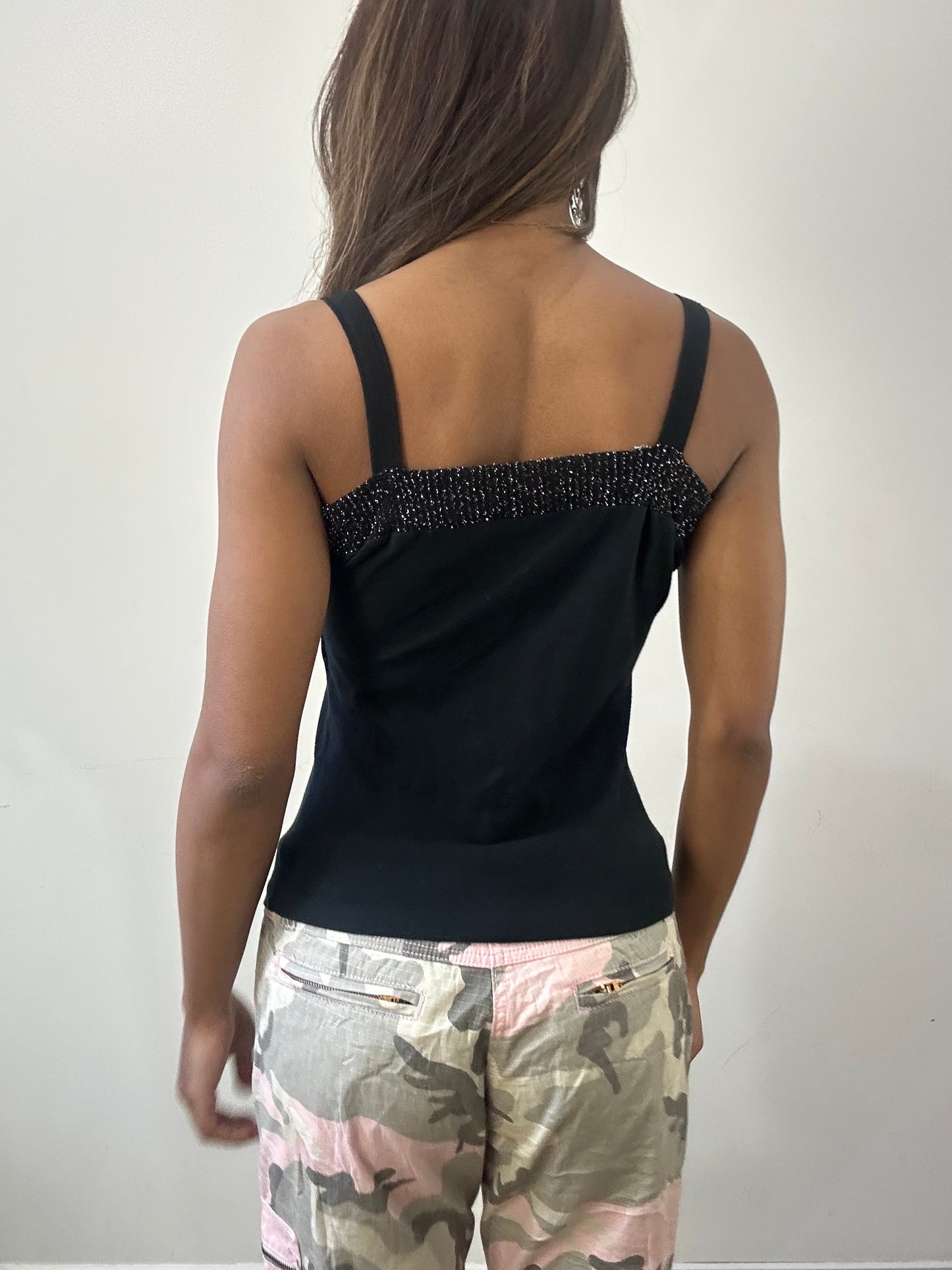 2016 edit | small black graphic rhinestone cami top