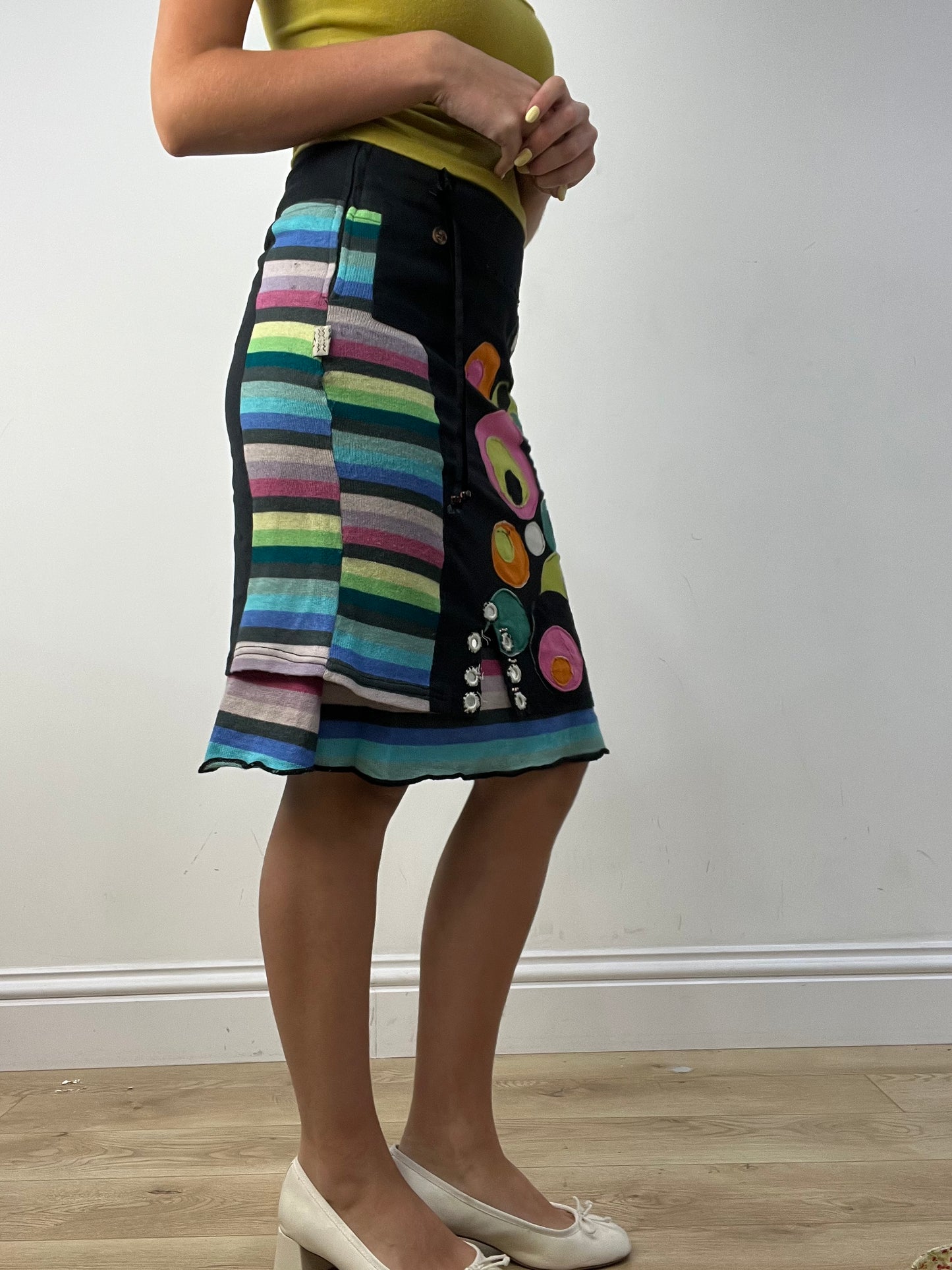 vintage edit twelve | small black graphic patterned midi skirt