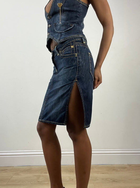 BEST PICKS | extra small blue guess denim midi skirt