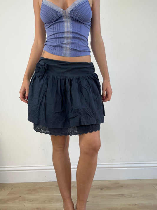 vintage edit sixteen | small navy linen ruffle skirt
