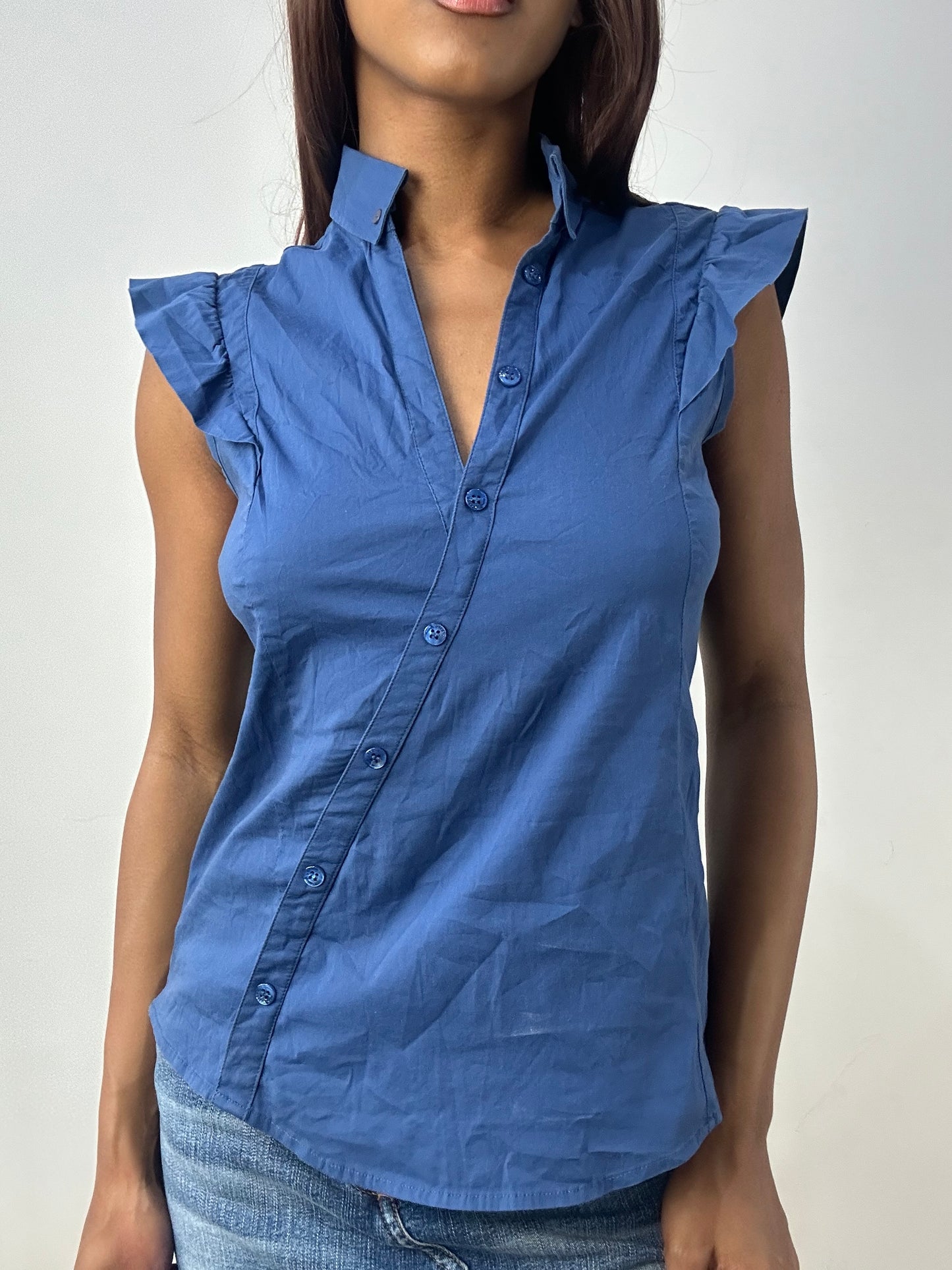 vintage edit thirty-three | small blue guess asymmetric button up shirt