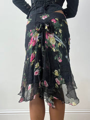 vintage edit thirty-two | medium black blumarine midi skirt with floral print