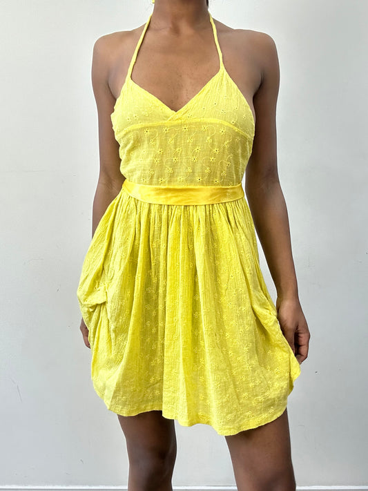 BEST PICKS | extra small yellow halterneck mini dress