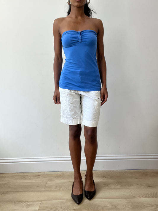 BEST PICKS | small/medium blue bandeau top with ruched detail