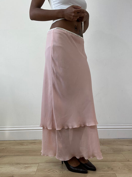 BEST PICKS | medium pink midi skirt with tiered mesh overlay