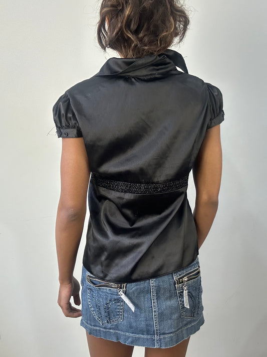 romantic grunge edit | medium black satin style short sleeve top
