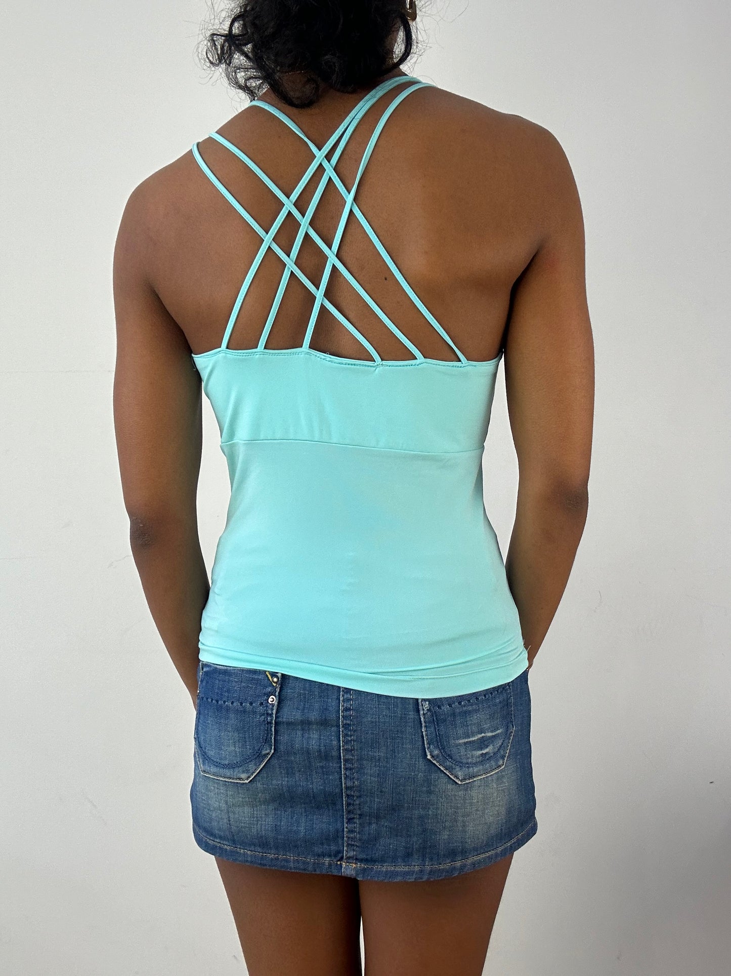 vintage edit: tops | medium blue strappy cami top with silver details