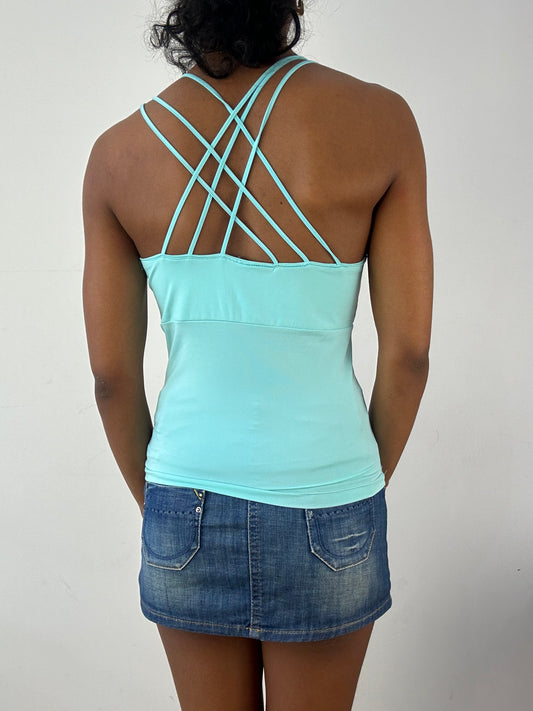 vintage edit: tops | medium blue strappy cami top with silver details