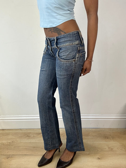 vintage edit eighteen | extra small blue denim jeans with oversized button detail